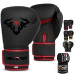 Islero EVO Fitness Matte Black Boxing Gloves Men Punch Bag Women Pink MMA Muay Thai Martial Arts Kick Boxing Sparring Training Fighting Gloves With Hand Wraps (14 OZ, Red)