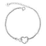 Meissa Bracelet for Women Heart Shape 925 Sterling Silver Heart Double Layer Bracelet Rose Gold Plated Adjustable Birthday Christmas Gifts for Women Mom Wife Girl (Silver)