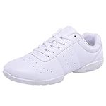 DADAWEN Women's Girls' Sport Training Cheerleading Dance Sneakers Yoga Shoes Size 7 B(M) US White(Rubber Sole)