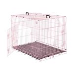 Amazon Basics Foldable Metal Wire Dog Cage/Crate/Carrier with Tray | for Large and XL Adult Dogs | 42 Inch | Pink | Single Door | Removable Base | Manual Locking Mechanism