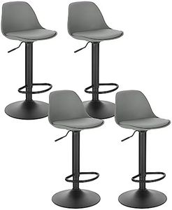 EUGAD 4X Taburetes de Bar Regulable en Altura Taburetes Altos Cocina Paquete de 4 Taburete de Oficina Giratorio en Cuero Sintético+Plástico Sillas Bar Cocina Gris, 0650BY-4
