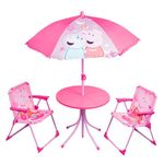 Relsy Peppa Pig Patio Set Kid's Garden Furniture 4-Piece Kids Patio Set With Table, 2 x Chairs, Adjustable Parasol Cartoon Design For Children (Peppa Pig)