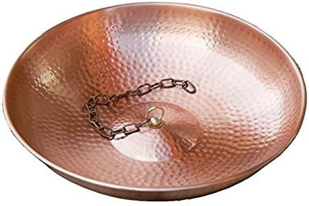 Monarch Rain Chains 17025 Hand Hammered Rain Chain Anchoring Basin Downspout Gutters Decorative Fountain Dish Display for Outdoor Garden, Lawn and Patio Water Feature, 11 inch Diameter, Pure Copper