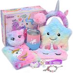 Latocos Unicorn Gifts for Girls Age 4 5 6 7 8 with Light Up Star Throw Pillow Plush Diary with Locks Pen Eye Mask Headband Water Bottle Bracelet Unicorn Toys Kids Birthday Christmas Stocking Fillers