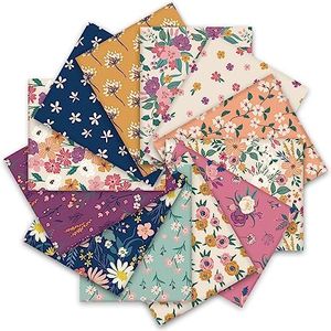 Whaline 12Pcs Retro Floral Cotton Fabric Bundles 18 x 22 Inch Wildflower Fat Quarters Vintage Flower Quilting Patchwork Squares Sewing Fabrics for Home School DIY Handmade Craft Party Decor