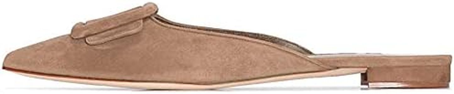 Divanne Mules for Women, Buckle Flat Mules Pointed Toe Backless Mule Slides Suede Slip On Loafers-Brown-Suede-11M US