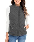 Xeoxarel Women's Quilted Vest, Puffer Padded Lightweight Zip Pockets Sleeveless Jackets Gilet for Casual Dark Gray,Large