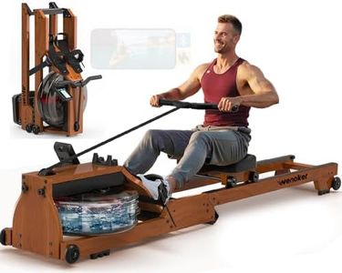 Water Rowing Machine for Home Use, WENOKER Wooden Foldable Rower Machine with Dedicated Monitor & Bluetooth APP, Large Water Tank & Comfortable Seat for Immersive Water Rower, 350LBS Weight Capacity