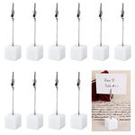 Memo Clip Holder 10 Pieces, Picture Holder with Clips, Stand Wooden Card Table, vertical Note Cube for Photos, White