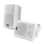 Pyle Wall Mount Bluetooth Home Speaker System - Active + Passive Pair, Wireless, Water-resistant, Stereo Sound, AUX IN - PDWR51BTWT (White)