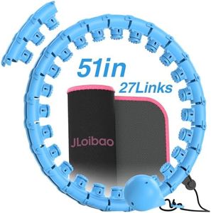 JLoibao Weighted Hula Circle for Adults Weight Loss, Infinity Fitness Hoop Plus Size 51 Inch with Sweat Belt, Include 27 Detachable Links and Waist Trainer for Women (Blue)