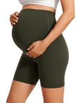 CRZ YOGA Womens Butterluxe Maternity Yoga Shorts 6" - Over The Belly Pregnancy Workout Athletic Biker Shorts Olive Green Medium