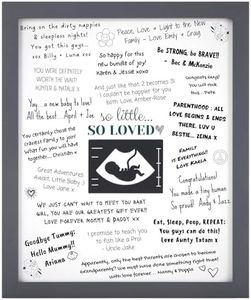 Baby Shower Guest Book Frame (Suits Single Or Twins) Sonogram Picture To Sign - Ultrasound Photo Alternative Pregnancy/Nursery Keepsake For Mom Be, CLASSIC GREY, 12''Wx14.5''H