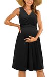 OUGES Womens Midi Nursing Maternity Dresses for Photoshoot Baby Shower Pregnancy Dress(Black,M)