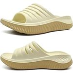 KUAILU Womens Recovery Sandals Comfortable Plantar Fasciitis Arch Support Ladies Orthopedic Running Sport Slides Open Toe Slip On Thick Athletic Cushion Slippers Summer Pool Beach Sandles Beige 7