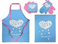 Premium Quality 100% Natural Cotton Cooking Aprons for Women with Pockets, Heat Resistant Oven Gloves, Tea Towels and Pot Holders