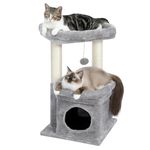 PAWZ Road Small Cat Tree, Multi-Level Cat Tower with Sisal-Covered Scratching Post, Cozy Cat Condo and Large Cat Perch for Indoor Cats, Applicable to Summer, Grey