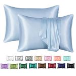 MR&HM Satin Pillowcase for Hair and Skin, Silk Satin Pillowcase 2 Pack, Queen Size Pillow Cases Set of 2, Silky Pillow Cover with Envelope Closure (20x30, Light Blue)