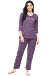 ZEYO Women's Cotton Polar Bear Printed Night Suit Set of Top & Pyjama 5287 (Purple, XXXXX-Large)