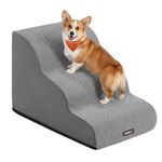 Feandrea 3-Step Dog Stairs, Waffle-Patterned Corduroy Dog Steps for Bed, Sofa, Waterproof Pet Stairs with Anti-Slip Designs, Gentle Slope, Removable Washable Cover, Handle, Dove Grey PPS013GD01