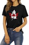 MEESHEEP Womens Canada Day Shirts Canada Flag Graphic Tshirt Canadian Maple Leaf Short Sleeve Patriotic Tee Tops Black