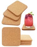 Cork Coasters for Drinks, 8 Pcs Square Extra Thick Absorbent Cork Coaster Sets, Round Edge Drink Coaster, Cup Coasters for Kinds of Cups, Housewarming Gifts, Home Decor, 4 x 4 Inches