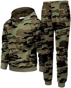 Arshiner Boy's Tracksuit Pullover Hoodie Jogging Pants Set 2 Pieces Sweatsuit Camo Green