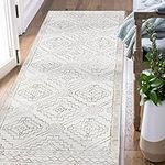 TOPICK Runner Rug Soft Short Pile Taupe Area Rug 60x210cm Hallway Geometric Rug Kitchen Washable Rug Accent Thin Lightweight Rug Non Slip Carpet for Living Room Bedroom Office