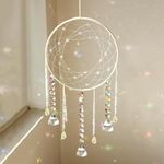 Mannikin Hanging Dream Catcher with Crystals Wall Hanging Suncatcher Beads, and Bells Boho Moon Dream Catcher Wall Decor House Decorations for Home Girls Kids Baby Bedroom Room Decor (White)