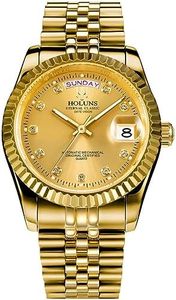 HUNRUY 41MM Mens Luxury Quartz Watch with Calendar Luminous Waterproof Wrist Watches, Gold, ['Sports', 'Fashion']