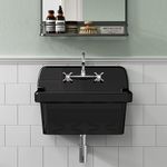 ELLAI Wall Mount Utility Sink Wall Mounted Laundry Tub Ceramic Farm Style High Back Farmhouse Sink Glossy Black 24" x 19" x 16.5"
