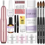 SAVILAND Essentials Acrylic Nail Kit with Drill: 15g White Pink Clear Acrylic Powder and Liquid, 100 Forms, Brushes, Primer, Top Gel & Tools – Extension Nail Kit for Beginners with Everything Home Use