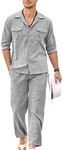 COODANDY Men Linen Dress Pant 2 Piece Sets Outfits Long Pants and ButtonDown Shirts (Light Grey, Large)