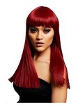 Smiffys Fever Alexia Wig, True Blend, Ruby Red Long Blunt Cut with Fringe, 48cm/ 19in, Fever Wigs Fancy Dress, Halloween Fancy Dress Accessories Dress Up Wigs