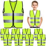 10 Pcs Kids Safety Vest Children's High Visibility Vest with Zipper Toddler Reflective Vest Kids Construction Vest Neon Traffic Vest with Reflective Strips for Aged 3-10, Cycling and Running, Green, Yellow, One Size