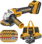 INGCO Cordless Angle Grinder 20V 4.5-Inch Brushless Cut-Off Tool 115mm, M14 with 2 Pcs 4.0Ah Battery and 1 Pcs Charger CAGLI2011582-8