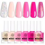 BORN PRETTY Nail Polish Set Glitter Nude Pink Glitter Nail Varnish Kit 6 Colors Quick Dry & Long Lasting Hot Pink Nail Polish Gift Set No Need Cure Nail Paint for DIY Nail Art 10ml