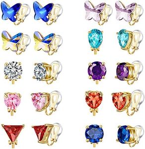 10 Pairs Clip on Earrings for Women - Birthstone Clip on Earrings for Girls - Fake Earrings for Women Girls Clip on Earrings Kids -Women's Clip-on Earrings - Magnetic Earrings for Girls, Copper, Cubic Zirconia Created Blue Sapphire Created Amethyst