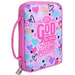 Bible Cover Case for Women Girls Kids Bible Case Large Bible Tote Bag with Handle Bible Journaling Supplies for Kids Bible Cover for Bible Study Accessories Supplies, Pink, Feminine and Functional