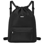 Drawstring Backpack String Bag Sackpack Cinch Water Resistant Nylon for Gym Shopping Sport Yoga by WANDF (Black)