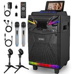 10-inch DSP Bluetooth Karaoke Machine with 2 Wireless mics for Adults, GTSK10-1, 600W PA System Support Live Streaming with Sound Effects/DJ Lights/FM Radio for Parties, Recording, YouTube, Tiktok