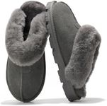 Project Cloud House Slippers for Women - 100% Genuine Leather & Natural Fur lining Fuzzy Slippers Women - Memory Foam Women Shoes & House Shoes for Women, Cozy & Fluffy Slippers (Hedy, Grey, 5.5)