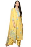 GoSriKi Women's Cotton Blend Straight Hand Block Printed Kurta with Pant & Dupatta (Belagavi Mustard-GS_XL_Mustard_X-Large)