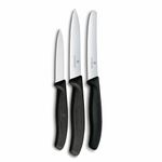 Victorinox Swiss Made Stainless Steel Swiss Classic Paring Knife Kitchen Knife Set (3 Pcs) Straight Edge 10 cm and Wavy Edge 8,11 cm Knives Black | 6.7113.34