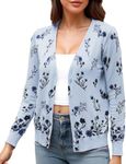 ECOWISH Cardigan Sweaters for Women: Lightweight Fall Dressy Long Sleeve Knitted Floral Printed Open Front Button Down V-Neck Light Blue XX-Large