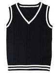 Locachy Women's Slim V Neck Sleeveless Sweater Vest Cable Knit Pullover Sweater, Black, X-Small