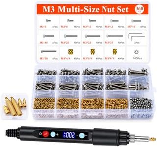 Threaded Inserts - M3 Heat Set Inserts Kit, 360Pcs Brass Heat Set Inserts for 3D Printing & Plastic, with 60W Digital Soldering Iron, Bolts, Nuts, Washers & Wrenches - Complete Fastening Solution