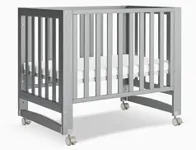 MAMAZING EvoNest Baby Crib, 6 in 1 Convertible Mini Crib with Wheels, 100% New Zealand Wood Growing Bed, 4 Adjustable Mattress Height, GREENGUARD Gold Certified,Grey