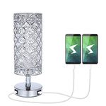 Tomshine Crystal Bedside Table Lamp with Dual USB,Modern Sliver Light E27 Glitter Lampshade with 2 USB Port Bedroom Nightstand Light for Bedroom,Living Room,Guest Room LT070