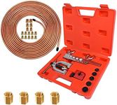 MuHize Brake Line Tubing with Tool Kit - Copper Coated 3/16 Brake Line Kit (25 Ft. with 16 Fittings and 4 Unions) with Double & Single Flaring Tool Kit (Includes 5 Adapters and Tube Cutter Kit)